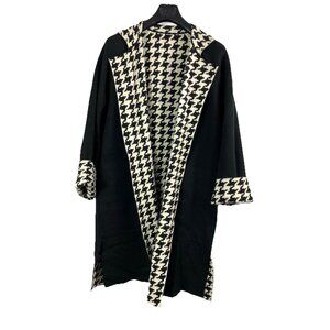 Sz 16 NWT 4k  Akris Houndstooth & Black 100% Cashmere Reversible Coat Duster